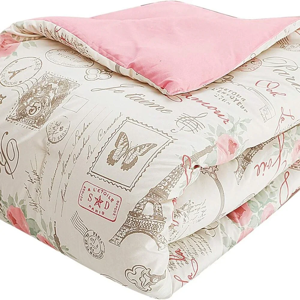Paris Comforter Set 5-Piece White City of Romance Microfiber King Comforter Set
